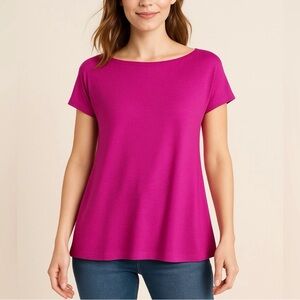Eileen Fisher Oversized Tencel Lyocell Short Sleeve Boxy Tee Top Purple XS /S/M